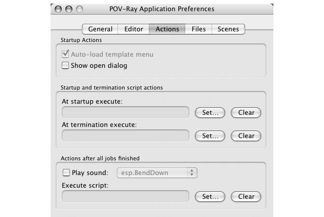 Actions Preferences Dialog Pane